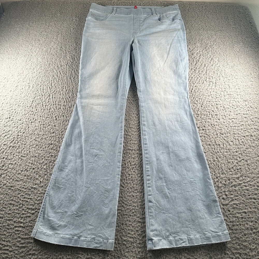 SPANX Jeans Womens XL Light Wash Pull On Flare Leg Stretch Denim High Rise